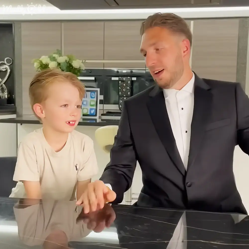 Young boy's candid interview by father